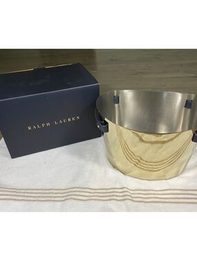 Ralph Lauren Home Wyatt Double Champagne Cooler Navy Leather Handles NIB Box